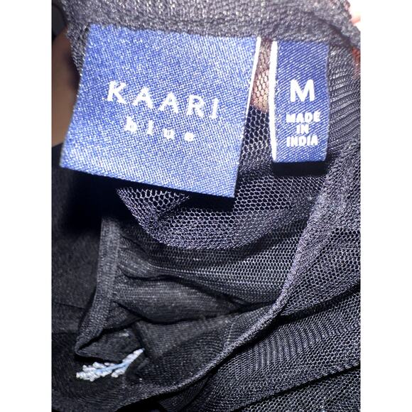 Sheer Black Mesh Ruffle Top Sz M w/ Floral Embroidery Whimsigoth Dark Floral - Picture 8 of 9